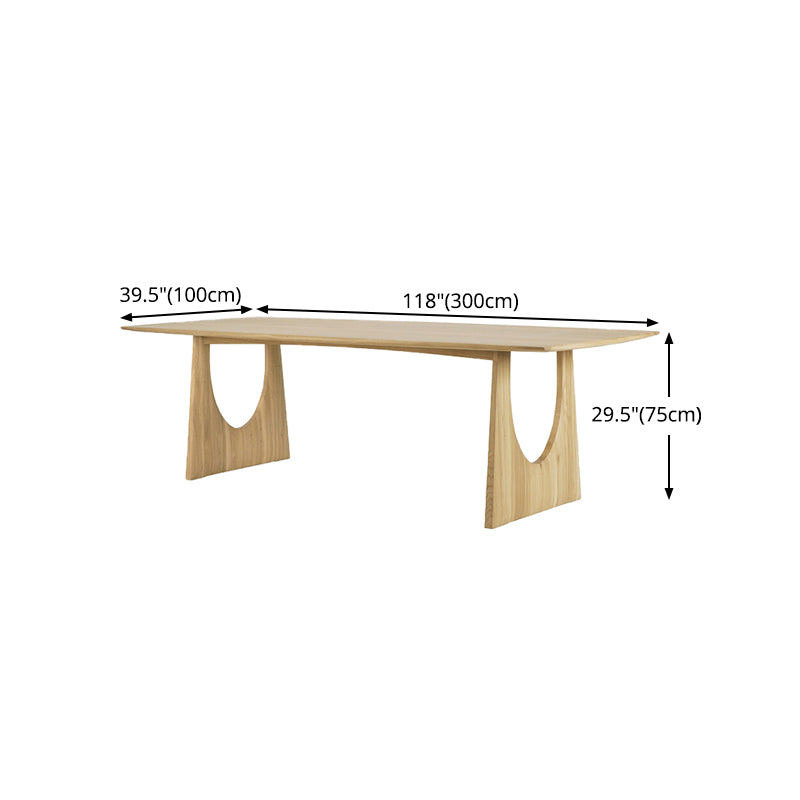 Rectangle Double Pedestal Modern Dining Table Solid Wood Fixed Table