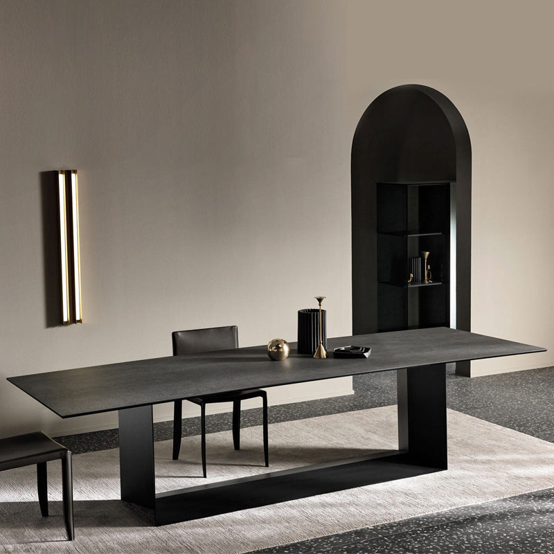 Stone Top Dining Table Rectangle Dining Table with Trestle Base