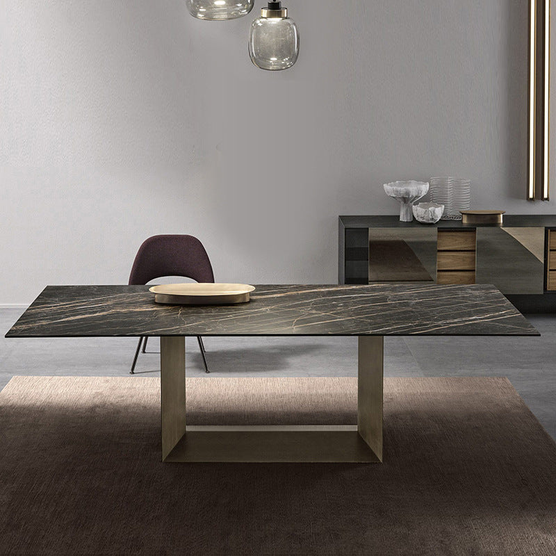 Stone Top Dining Table Rectangle Dining Table with Trestle Base