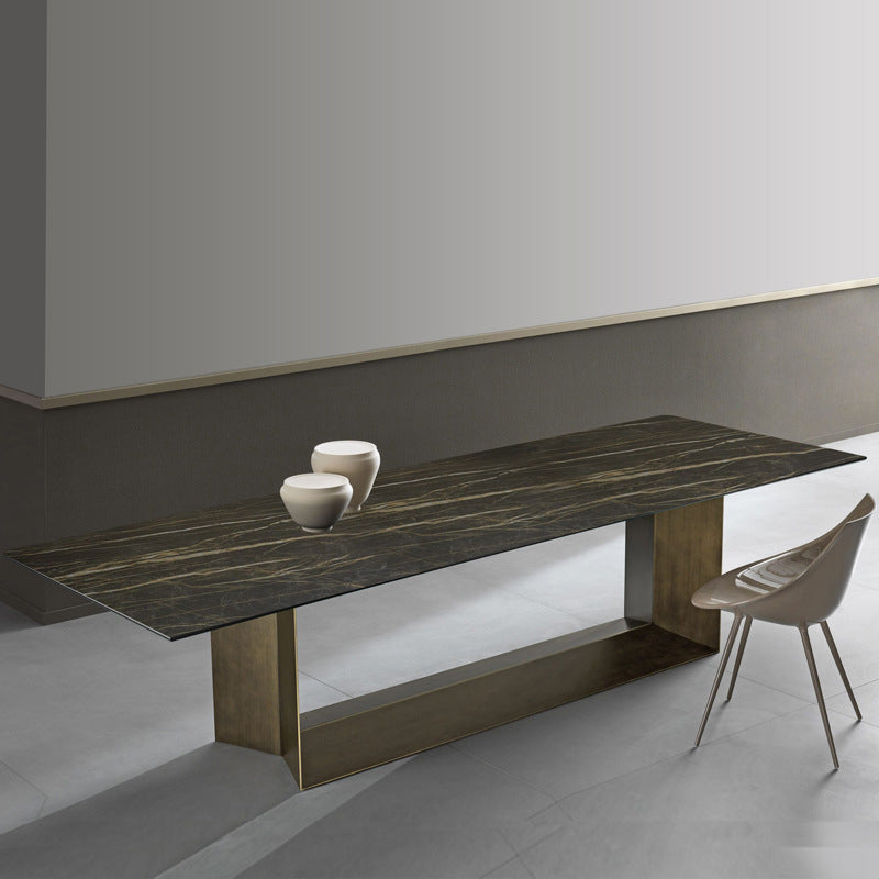 Stone Top Dining Table Rectangle Dining Table with Trestle Base