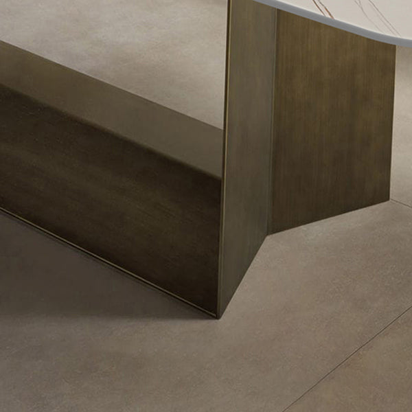 Stone Top Dining Table Rectangle Dining Table with Trestle Base