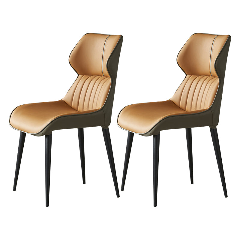 Contemporary Dining Chairs Leather Curved Parsons Arm Chair for Brasserie