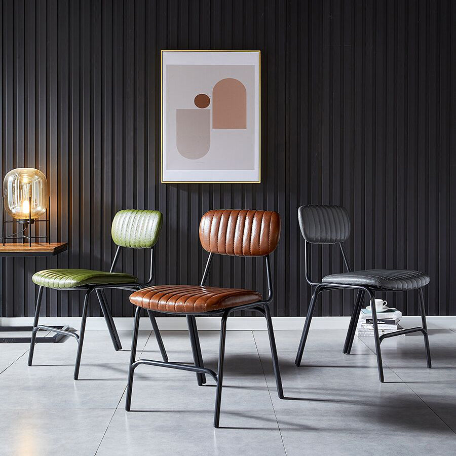 Sillas laterales de comedor con respaldo abierto de diseño industrial Sillas de comedor de piel sintética