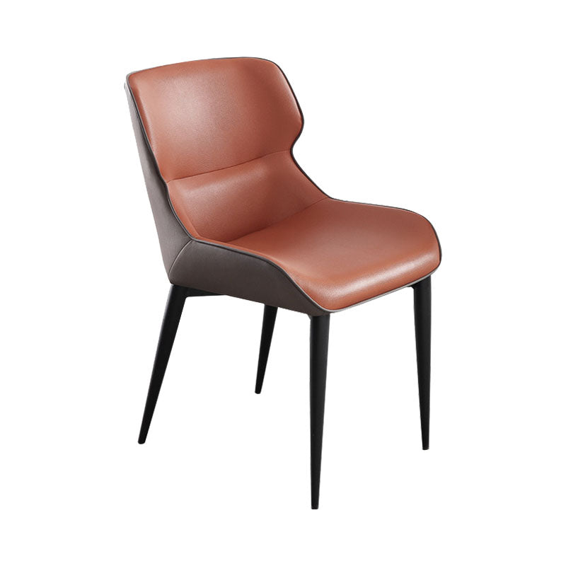 Contemporary Dining Room Chairs Matte Finish Leather Curved Parsons Arm Chair