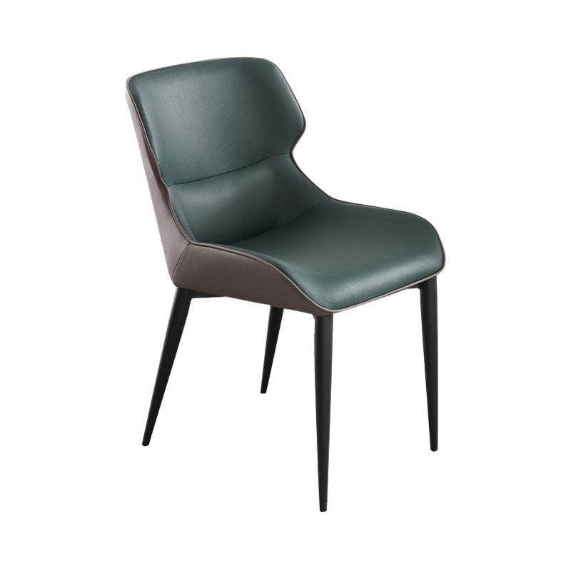 Contemporary Dining Room Chairs Matte Finish Leather Curved Parsons Arm Chair