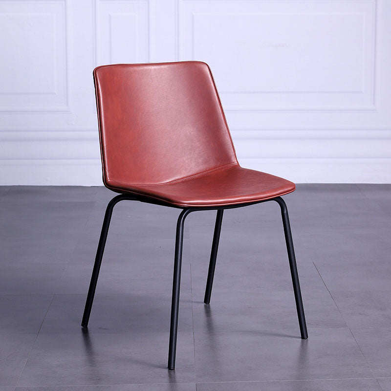 Contemporary Hotel Solid Back Side Chair Leather Matte Finish Dining Chair