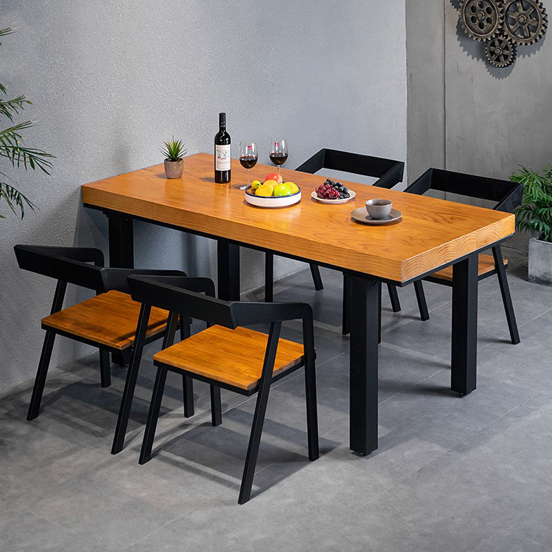 1/5 pcs Juego de comedor industrial de metal con mesa de mesa de madera de pino