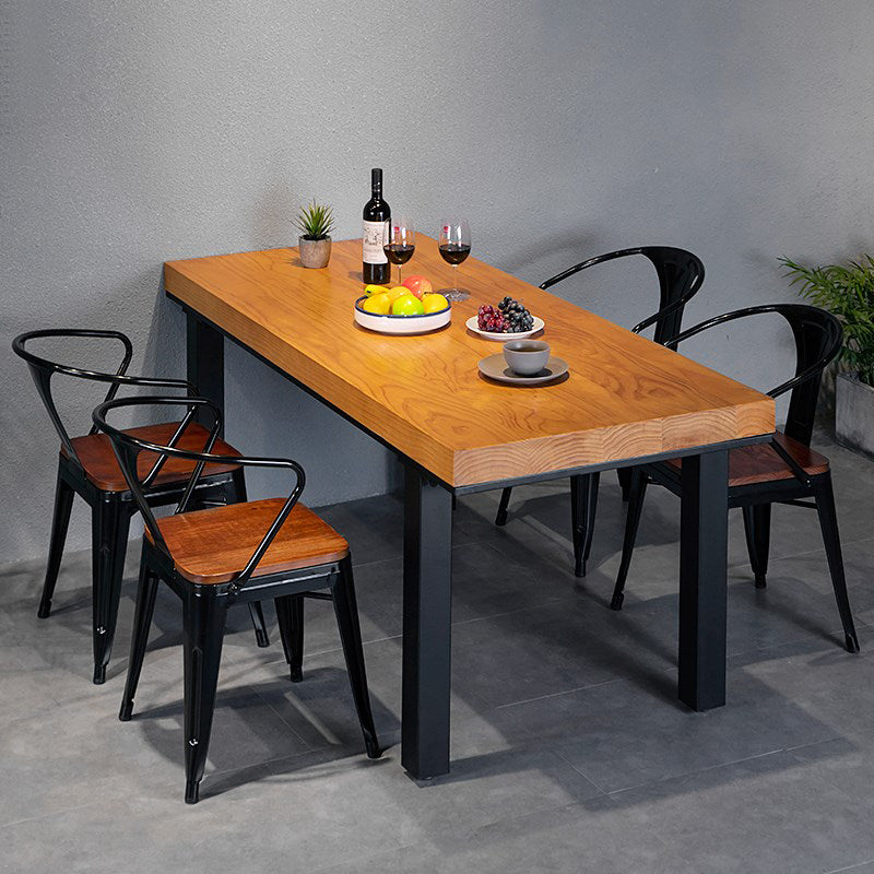 1/5 pcs Juego de comedor industrial de metal con mesa de mesa de madera de pino
