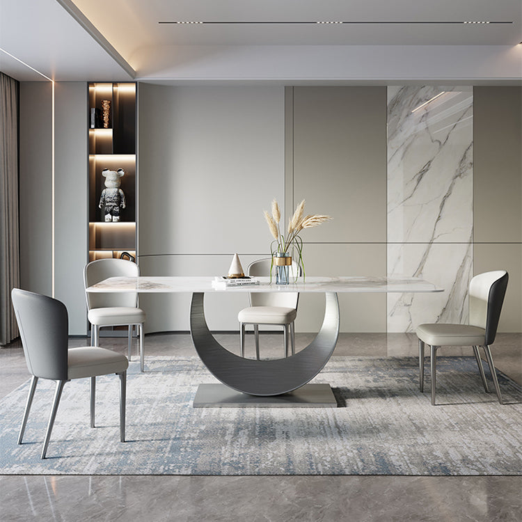 Nordic 1/4/5/7 Pieces Rectangle Dining Set Sintered Stone Top Table with Leather Chairs