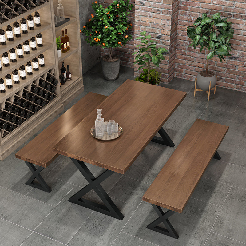 1/3/4/5 Pcs Metal Industrial Dining Set with Rectangle Table Dinette Set with Wooden Bench