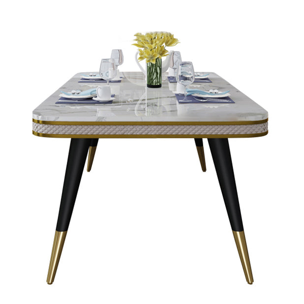 Luxury 1/2/5/7 Pieces Rectangle Dining Set Marble Dining Table with Leather Chairs