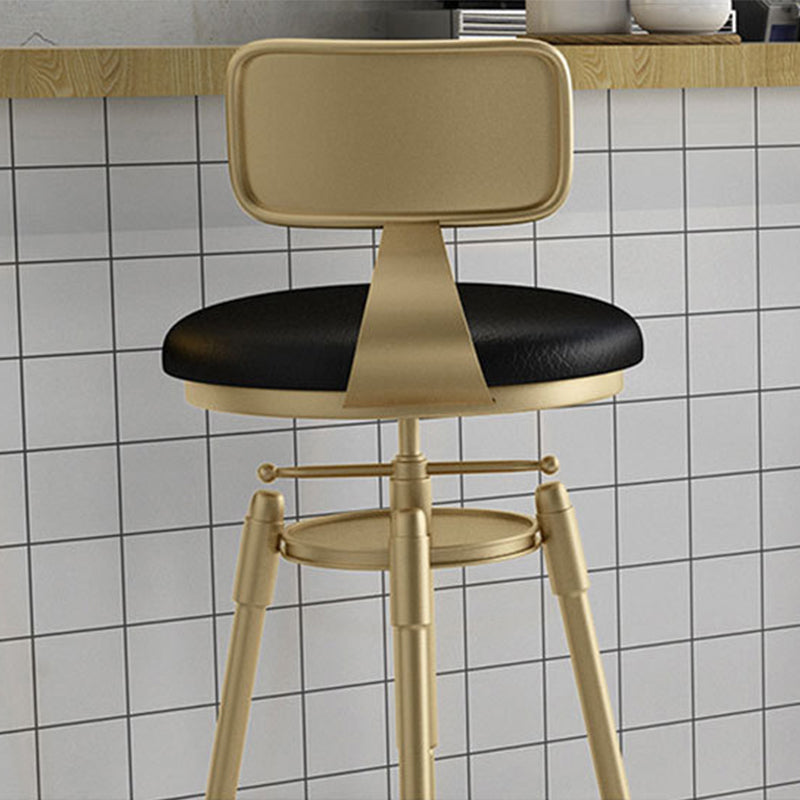 Taburete de bar redondo de terciopelo Glam, reposapiés, taburete de mostrador interior con patas de hierro dorado