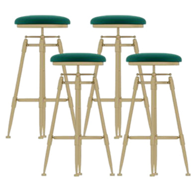 Taburete de bar redondo de terciopelo Glam, reposapiés, taburete de mostrador interior con patas de hierro dorado