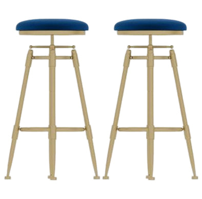 Taburete de bar redondo de terciopelo Glam, reposapiés, taburete de mostrador interior con patas de hierro dorado