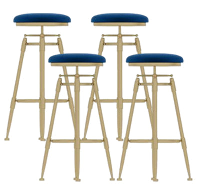 Taburete de bar redondo de terciopelo Glam, reposapiés, taburete de mostrador interior con patas de hierro dorado