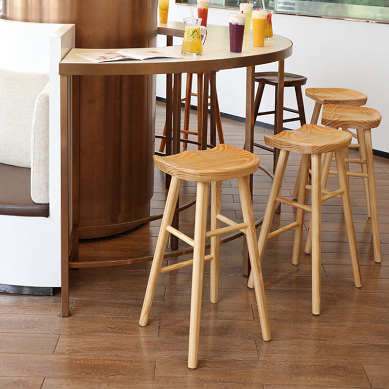 Indoor Pine Modern Bar Stool Contoured Seat Footrest Counter Stool with Wood Legs