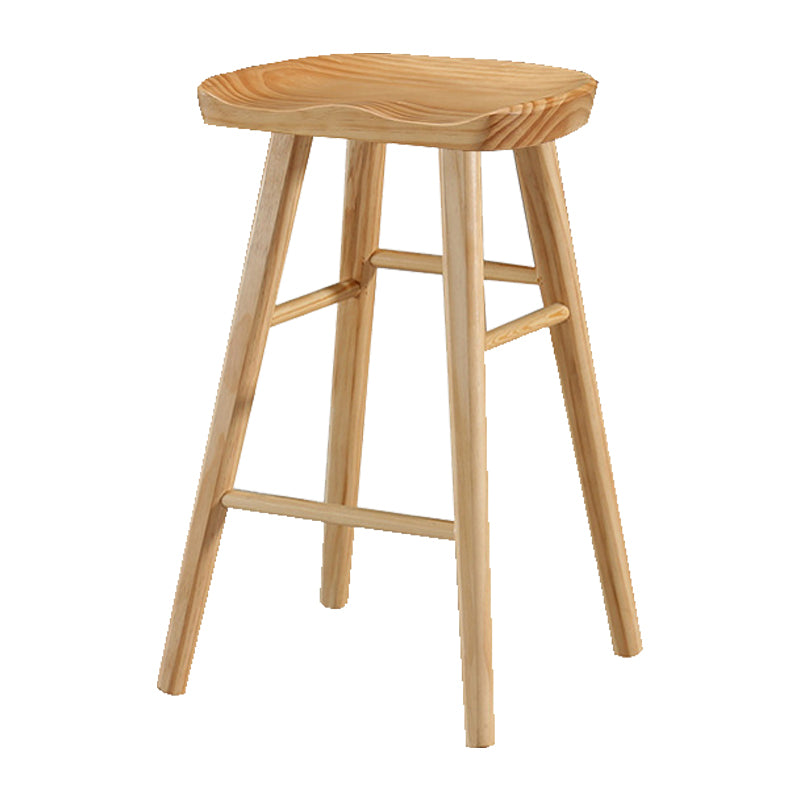 Indoor Pine Modern Bar Stool Contoured Seat Footrest Counter Stool with Wood Legs