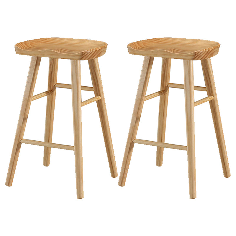 Indoor Pine Modern Bar Stool Contoured Seat Footrest Counter Stool with Wood Legs