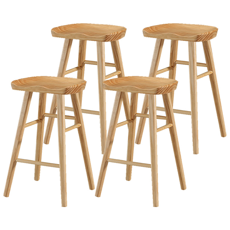 Indoor Pine Modern Bar Stool Contoured Seat Footrest Counter Stool with Wood Legs