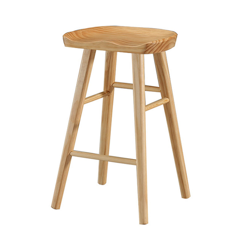 Indoor Pine Modern Bar Stool Contoured Seat Footrest Counter Stool with Wood Legs