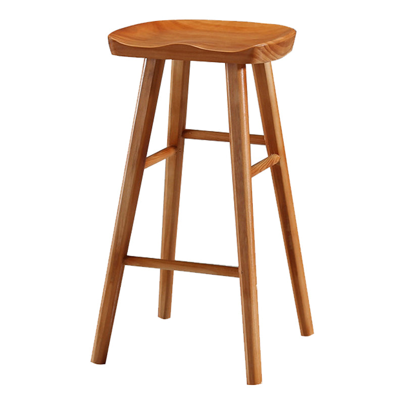 Indoor Pine Modern Bar Stool Contoured Seat Footrest Counter Stool with Wood Legs