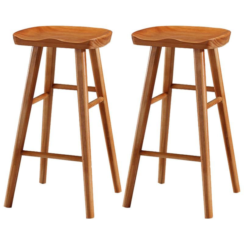 Indoor Pine Modern Bar Stool Contoured Seat Footrest Counter Stool with Wood Legs