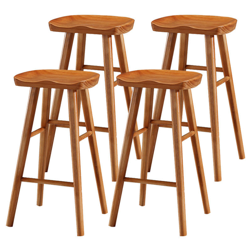Indoor Pine Modern Bar Stool Contoured Seat Footrest Counter Stool with Wood Legs