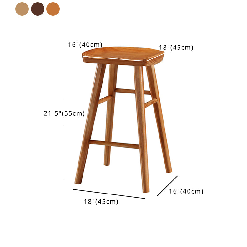 Indoor Pine Modern Bar Stool Contoured Seat Footrest Counter Stool with Wood Legs