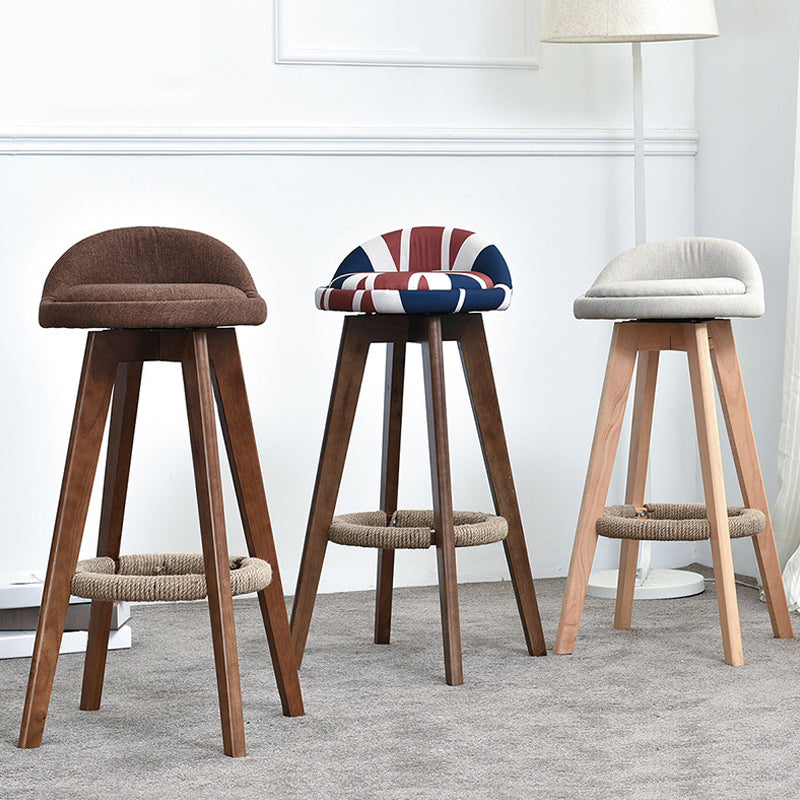 Moderner Barhocker aus massivem Holz, Fußstütze, niedrige Rückenlehne, Eimer-Thekenhocker mit Kissen, 1 Stück