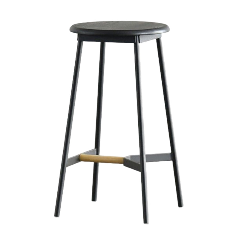 Taburete de bar negro moderno, taburete de bar sin brazos de madera con reposapiés y base de hierro