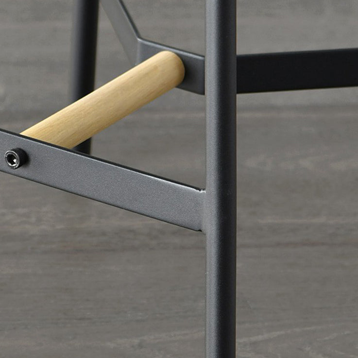 Taburete de bar negro moderno, taburete de bar sin brazos de madera con reposapiés y base de hierro