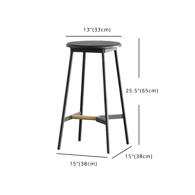 Taburete de bar negro moderno, taburete de bar sin brazos de madera con reposapiés y base de hierro