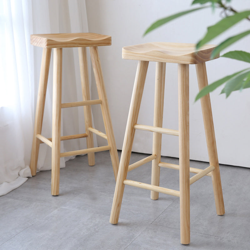 Contemporary Wood Counter Bar Stool Backless Saddle Seat Bar Stool with Footrest
