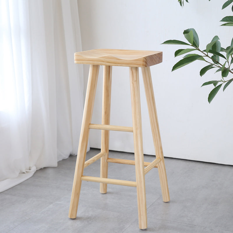 Contemporary Wood Counter Bar Stool Backless Saddle Seat Bar Stool with Footrest