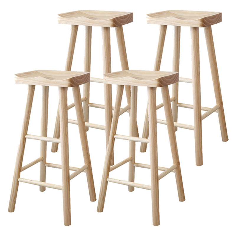 Contemporary Wood Counter Bar Stool Backless Saddle Seat Bar Stool with Footrest