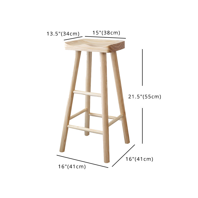 Contemporary Wood Counter Bar Stool Backless Saddle Seat Bar Stool with Footrest