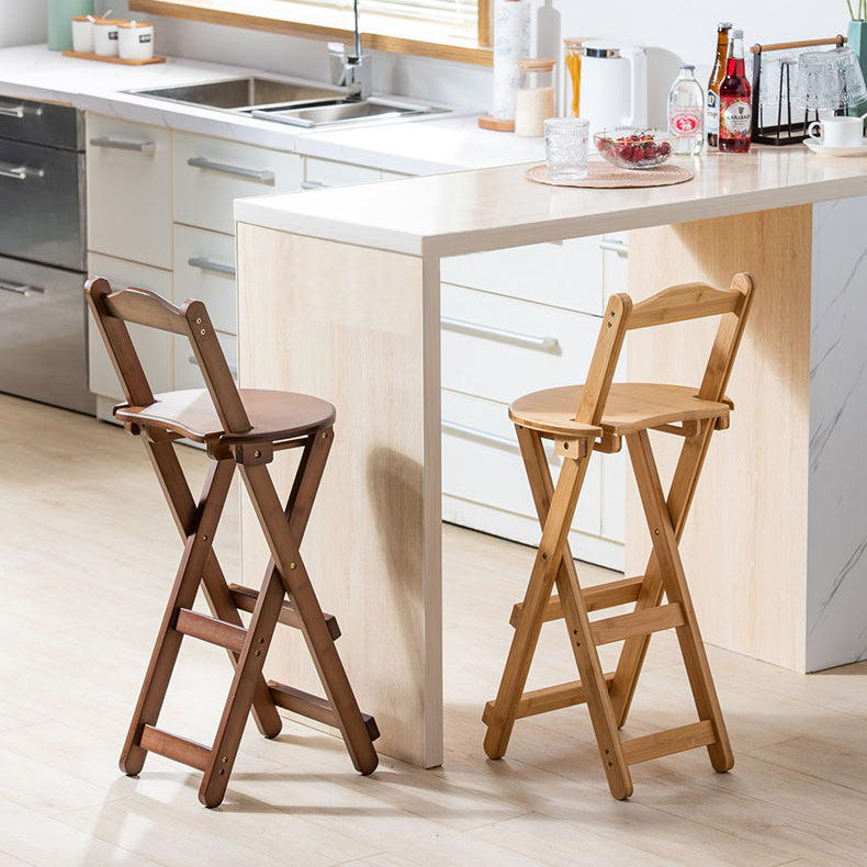 Modern Armless Backrest Counter Stool Wood Bedroom Bar Stool with Wooden Seat and Pedal