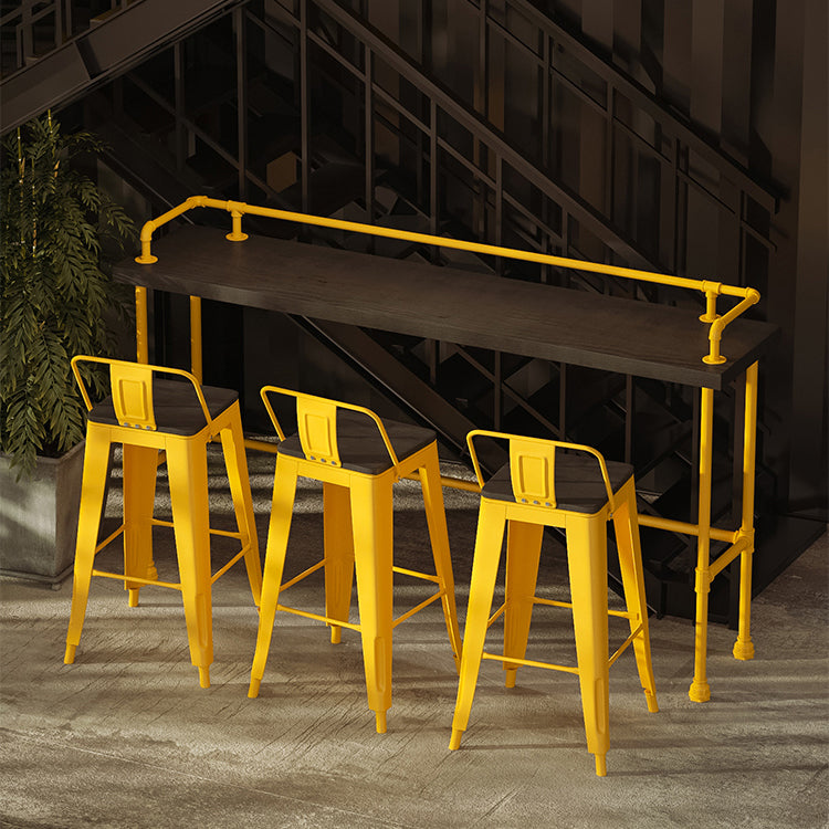 Industrial Wood Pub Table with Rectangle Table Top Yellow Trestle Table - 42" H