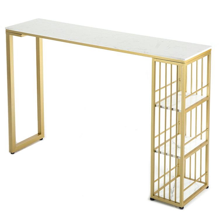 Marble Bistro Table with Rectangle Table Top Double Pedestal Table - 41.3" H