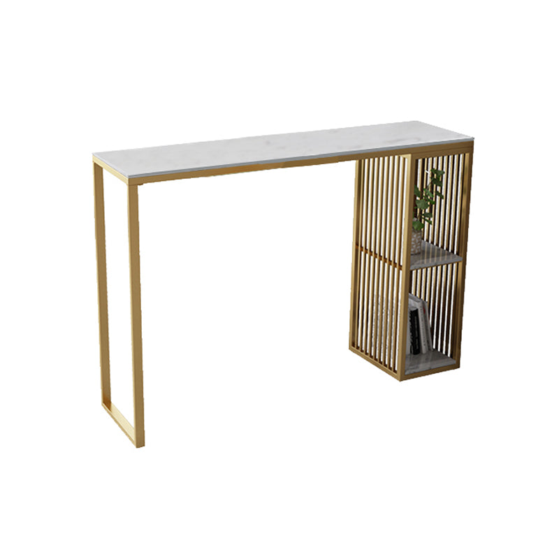 White Modern Style Rectangle Table in Faux Marble and Metal Bar Table for Living Room