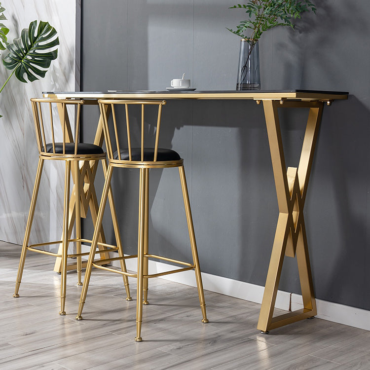 Glam Marble Bar Table with Rectangle Table Top Double Pedestal Table - 41.3" H