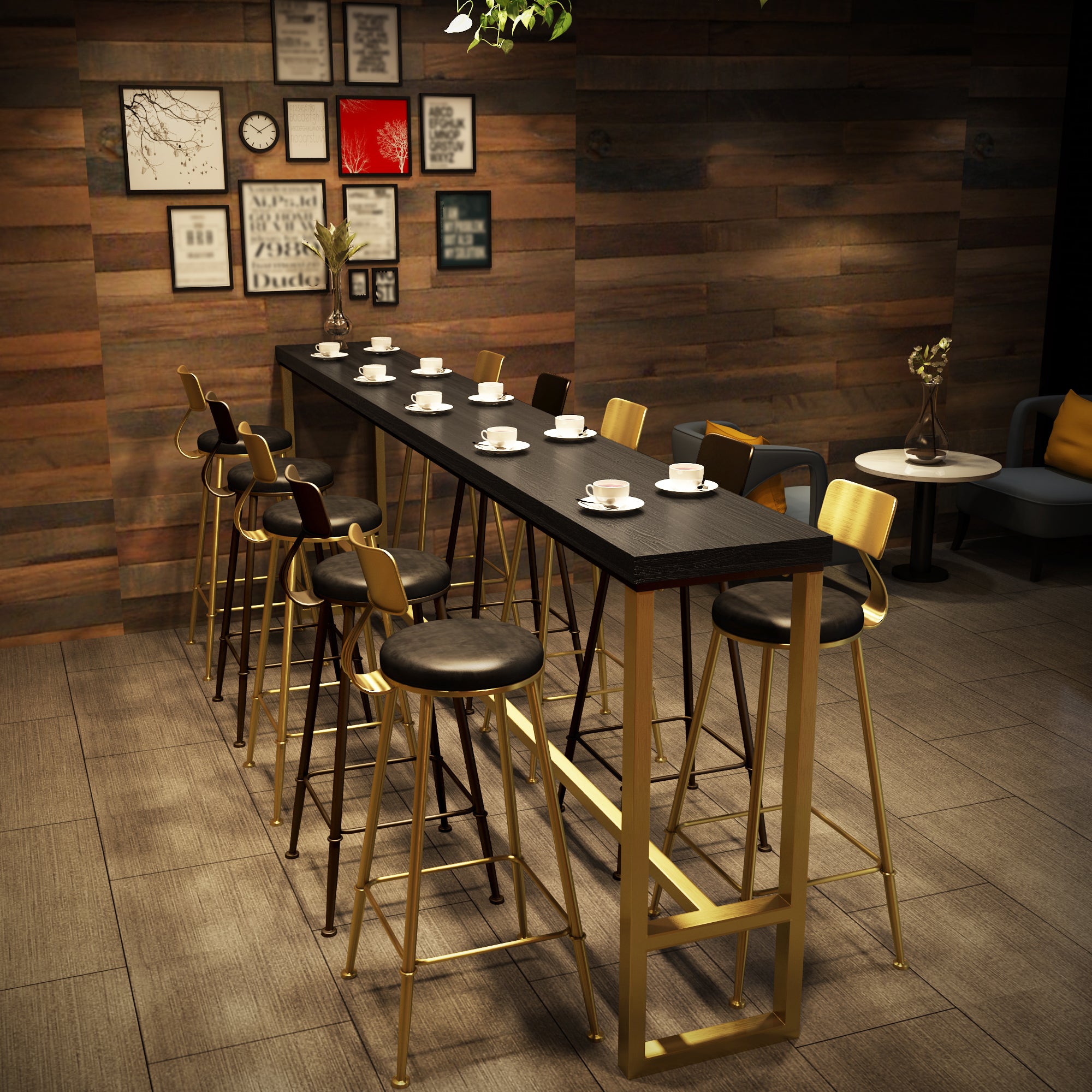 Brown Glam Style Bar Table in Iron and Wood Bar Indoor Bar Counter , Only Table