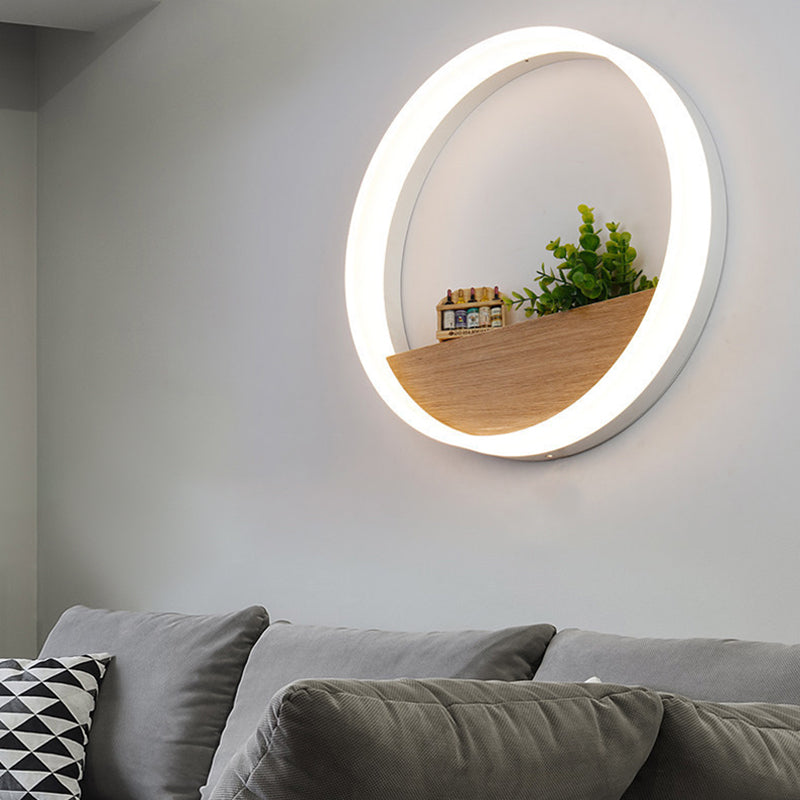 1 Light Round Wall Mounted Lamps Modern Style Wood Wall Sconce (Decoration Not Included)