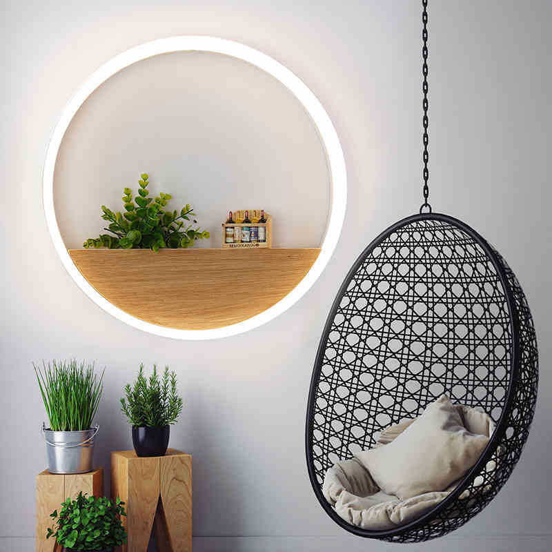 1 Light Round Wall Mounted Lamps Modern Style Wood Wall Sconce (Decoration Not Included)