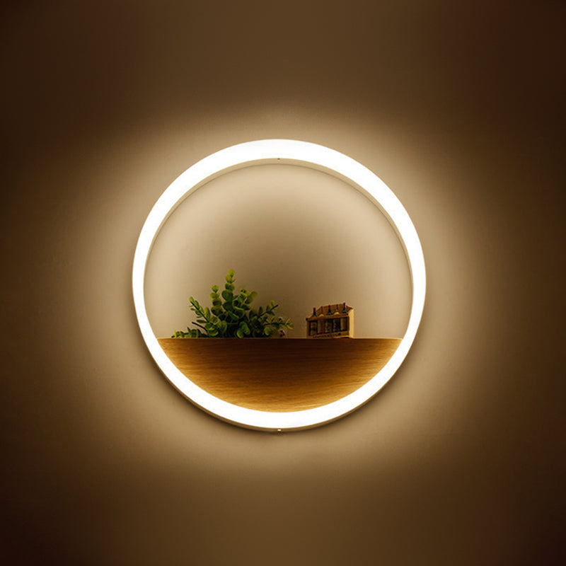 1 Light Round Wall Mounted Lamps Modern Style Wood Wall Sconce (Decoration Not Included)