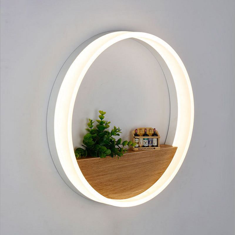 1 Light Round Wall Mounted Lamps Modern Style Wood Wall Sconce (Decoration Not Included)