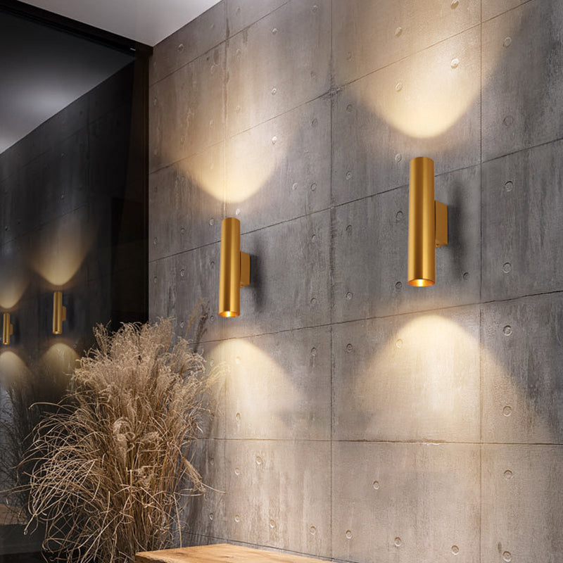2 Lights Cylinder Wall Mounted Lamps Modern Style Metal Wall Sconces