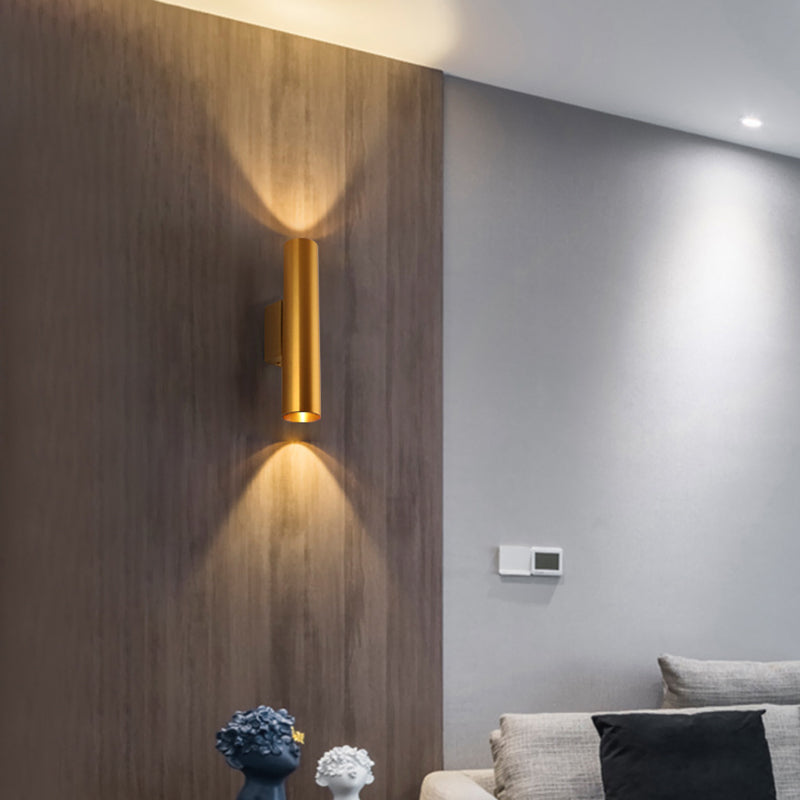 2 Lights Cylinder Wall Mounted Lamps Modern Style Metal Wall Sconces
