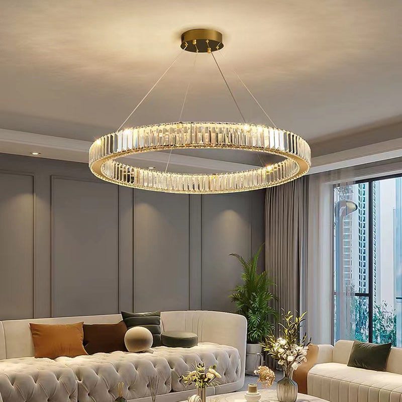 Moderne kreisförmige Kronleuchterkristall 1 Leicht Kronleuchter Anhänger Licht in Gold