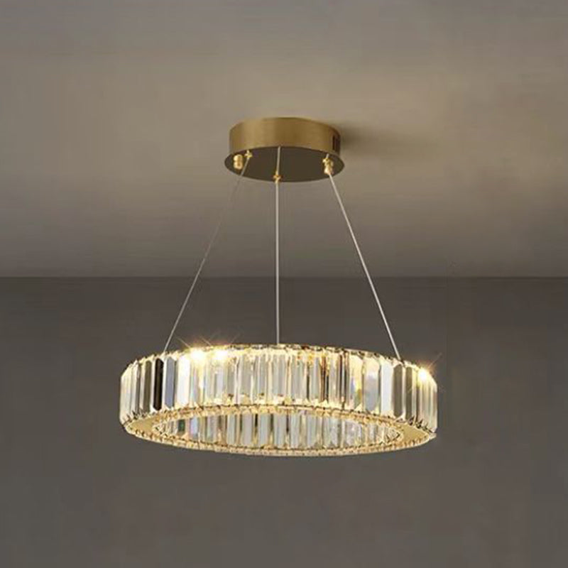 Moderne kreisförmige Kronleuchterkristall 1 Leicht Kronleuchter Anhänger Licht in Gold